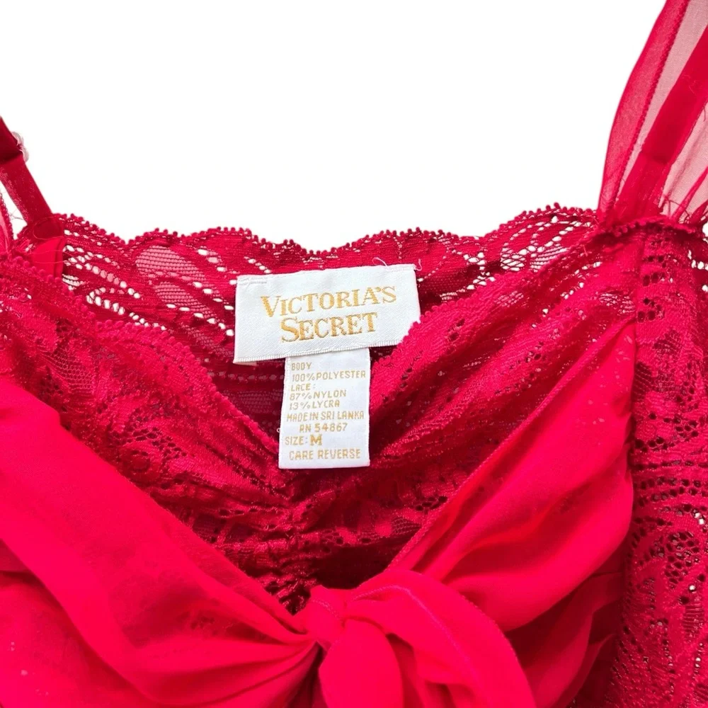 Victoria's Secret Vintage Gold Label Red‎ Lace Sheer Nightie Slip Medium